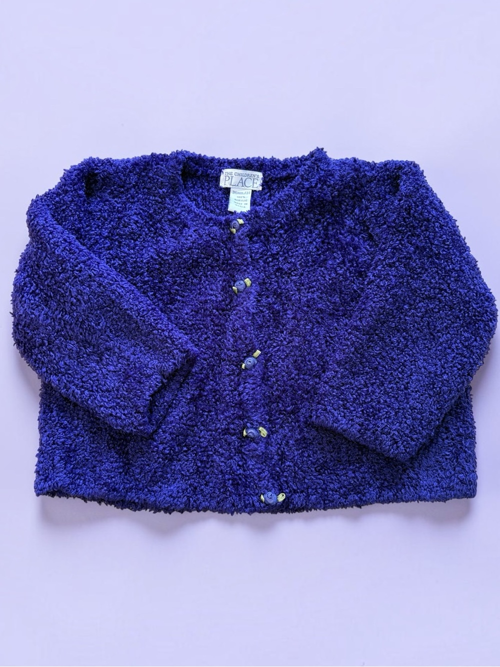 Vintage 90s The Childrens Place Chenille Cardigan Sweater Purple Rosette 3T⁠